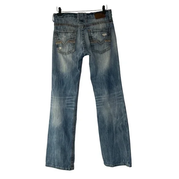 BKE Carter Straight Leg Jeans Mens 32x33 Light Wash Distressed Blue Denim - Picture 1 of 13